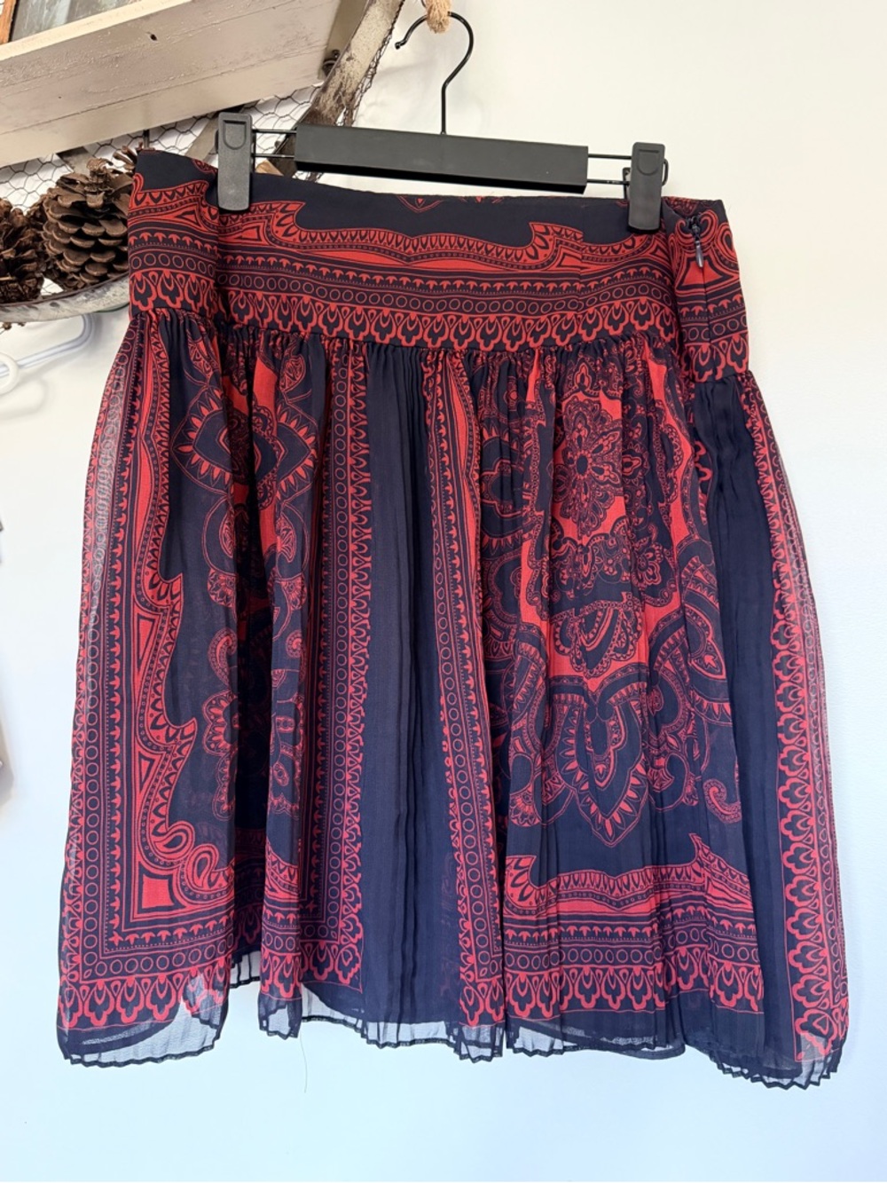 Luisa Spagnoli Wide Waist Pleated Black & Red Skirt